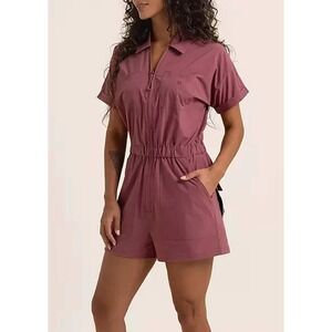 Roark Rapids Womens Short Sleeve Full Zip Utility Romper Mauve Pink Size XS